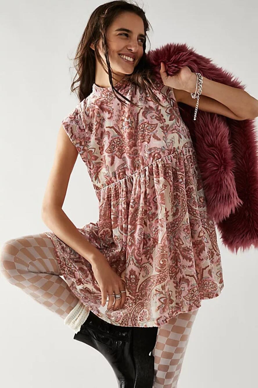 New Free People All The Time Velvet Mini Dress $168 X-SMALL Pink Petal